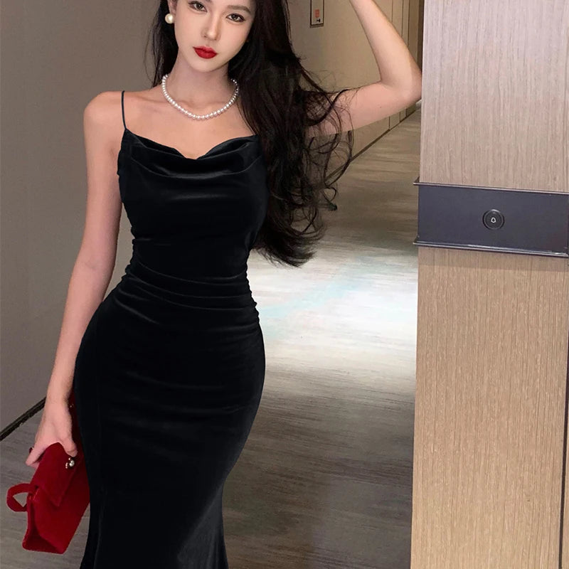 Vintage Sexy Club Prom Red Dresses for Women Spaghetti Strap Slit Velvet Dress Beach Bandage Bodycon Midi Dress Party Elegant