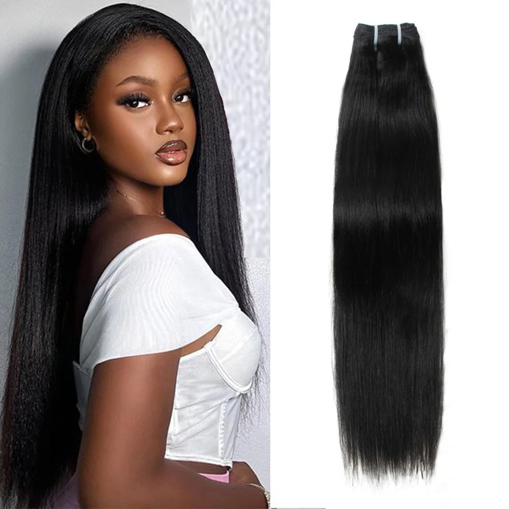 Light Yaki Straight Bundles Human Hair Weaving Natural Black Yaki Straight Human Hair Weft Double Weft Brazilian Remy Hair 100g