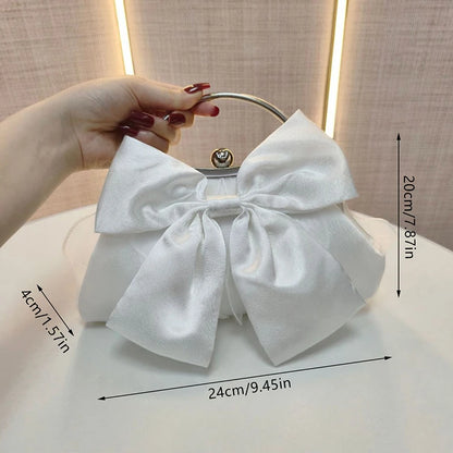 Elegant Sweet Satin Bow Handbag Ladies Evening Clutch Bag Fashion Chain Shoulder Bag For Women Wedding Party Bridal Clutches Bag