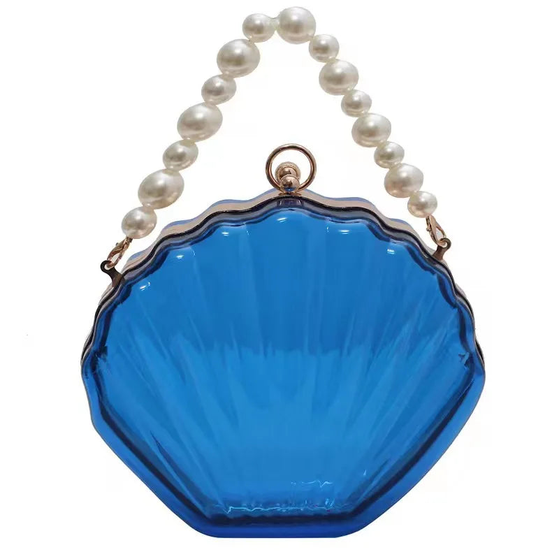 Evening Bags for Women 2023 New Transparent Shell Bag Clutch Box Handbags Pearl Chain Crossbody Bag Acrylic Purse Shoulder Bag