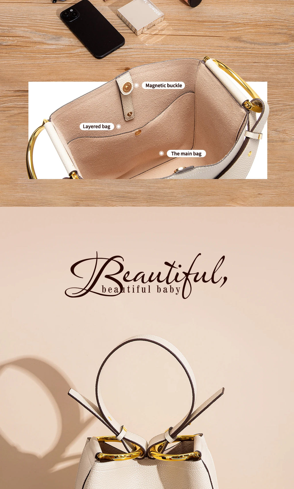 Women's Tote Bag Autumn High Quality Simple Beige Texture Women's Business Commuter Shoulder Bag