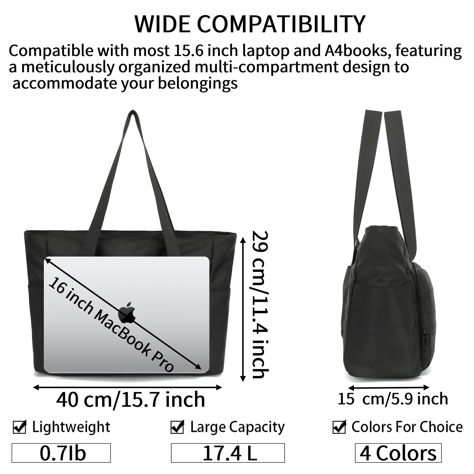 Women's 15.6 Inch Laptop Tote Bag in Classic Nylon, Large Capacity with Front Pocket, Casual Business Travel Bag