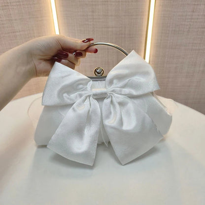 Elegant Sweet Satin Bow Handbag Ladies Evening Clutch Bag Fashion Chain Shoulder Bag For Women Wedding Party Bridal Clutches Bag