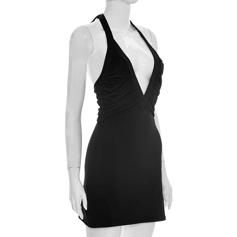 V-Neck Ruched Mini Dress