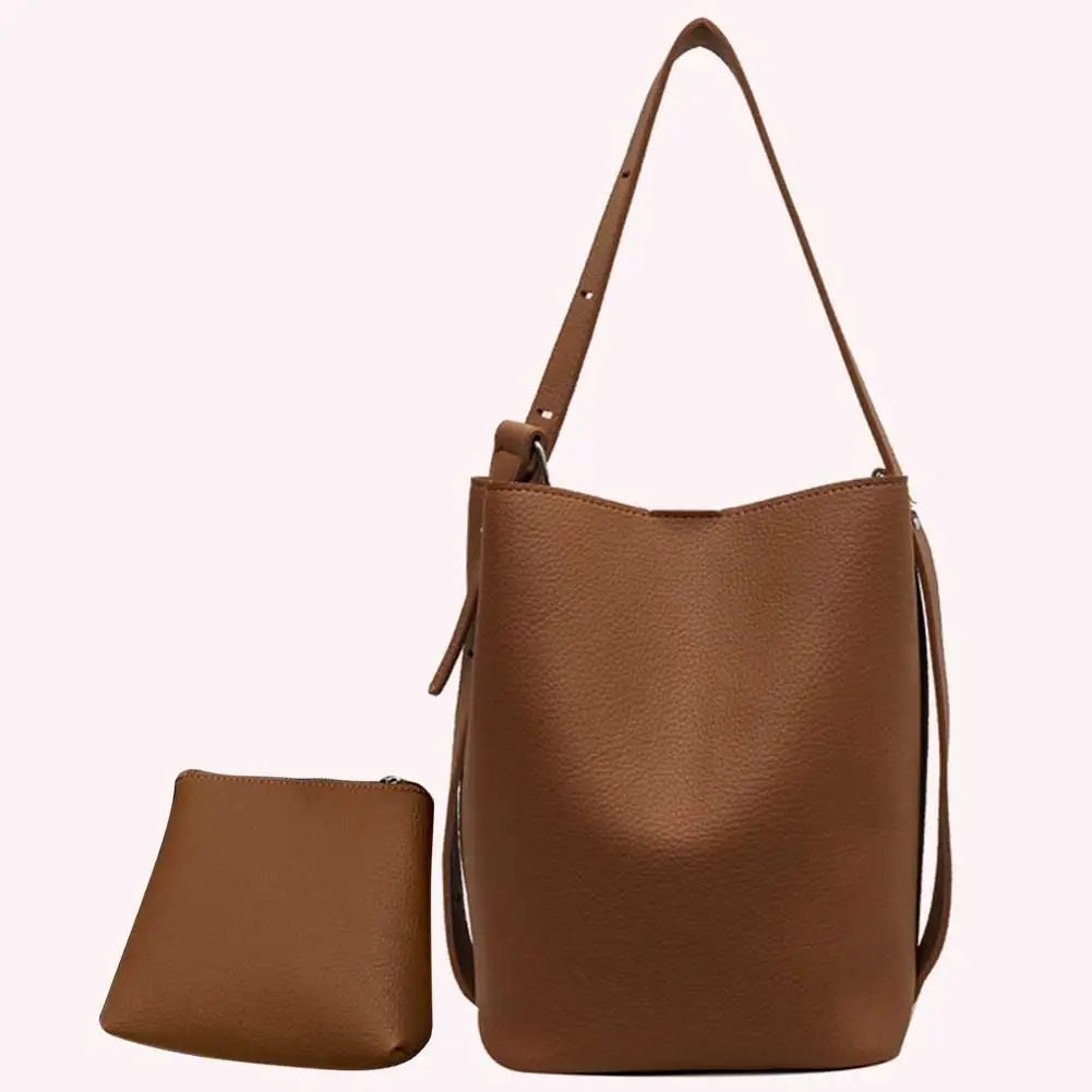 2Pcs/Set Classic Bucket Bag PU Leather Women's Handbag Designer Bag Luxury Grocery Bag Female Shoulder MessengerBag Purse Bolsas