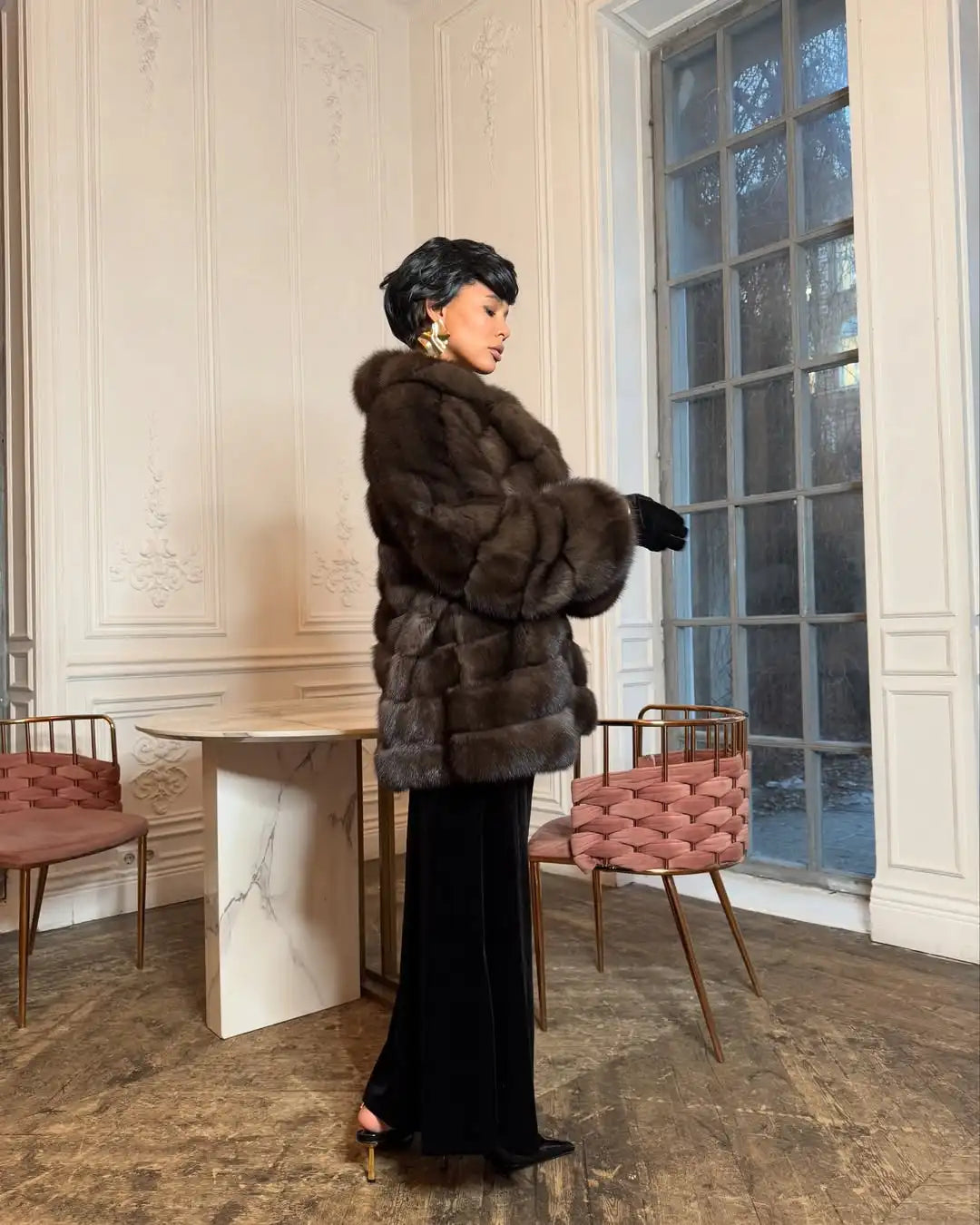 Solid Patchwork Faux Fur Coat Women Full Sleeve Lapel Loose Long Staple Plush Jacket Lady 2025 New Winter Fashion Street Outwear