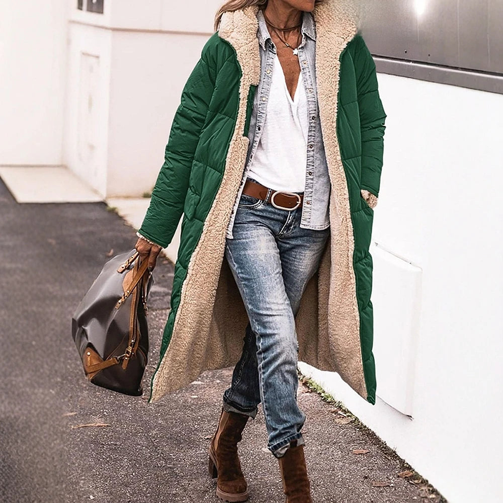 Women's Coats 2025 Winter Fashion Solid Long Sleeve Clothing Woman Hooded Fleece Lined Side Pockets Daily Coats Plus Size