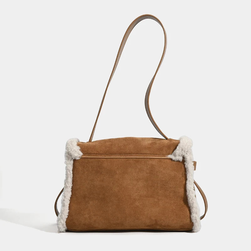 Faux Suede Bags For Women Luxury Designer Handbag Purses 2025 New In Imitation Lamb Wool Trim Lock Belt Buckle Underarm Shoulder