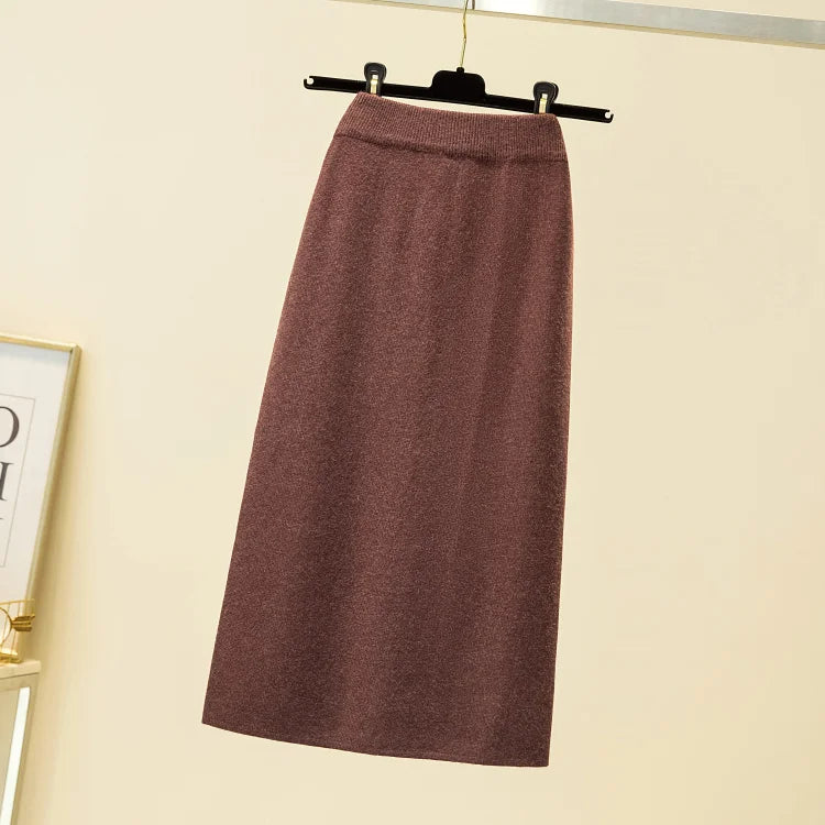 2025 Black Knitting Skirt Woman High Waist Elegant Long Skirts For Women Fashion Autumn Winter Skirt Office Women's Skirts