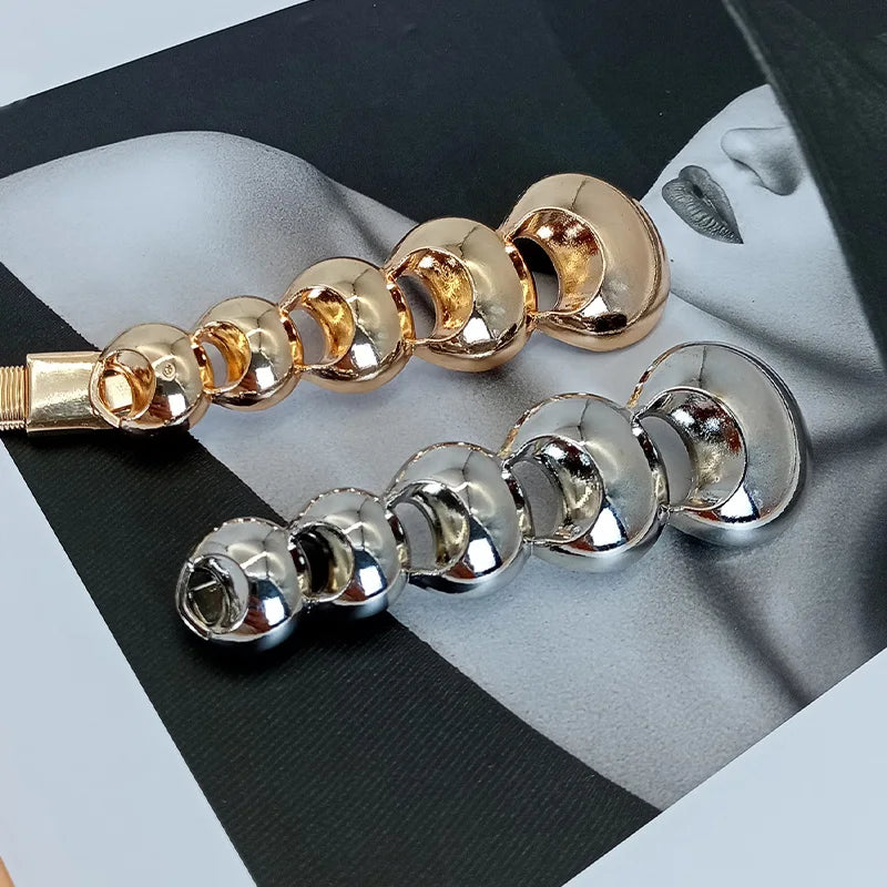 Hot New Women's Metal Spring Waist Chain Luxury Fashion Dress Dot Buckle Elastic Chain Belt Small Elegant Metal Belt For Women