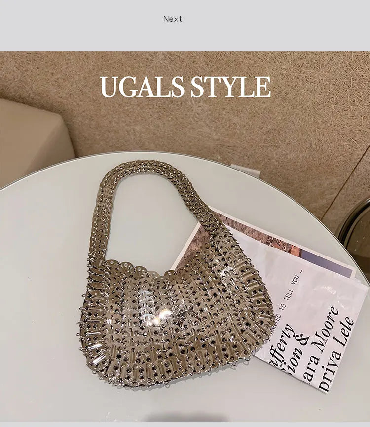 Bling Shiny Metal Sequined Dumpling Bag Woven Handmade Women Handbag Fashion Evening Bag Wedding Party Clutch Purse Shoulder Bag