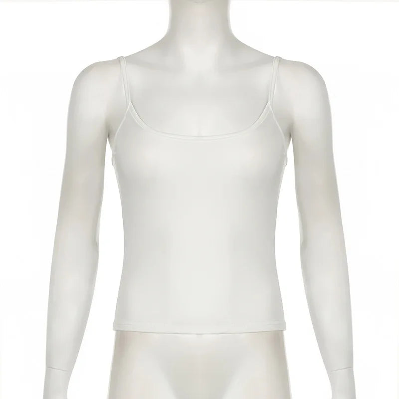 Sexy Spaghetti Strap Tank Tops Fashion Women White Solid Basic Sleeveless Y2K All-Match Crop Top Casual Streetwear Harajuku Tees