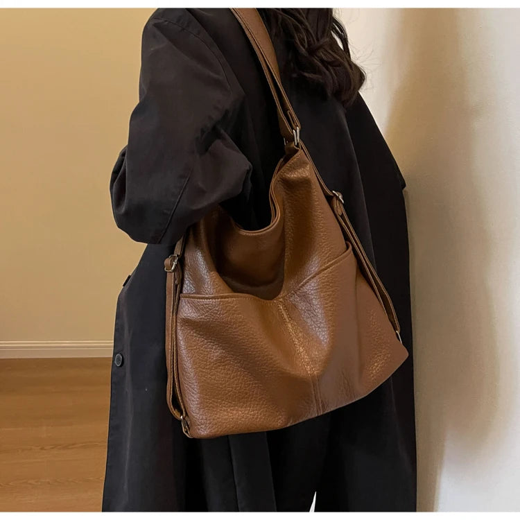 Versatile Student PU Backpack Women New Large Capacity Commute Travel Shoulder Crossbody Bags Fashion All-matched Tote Bag