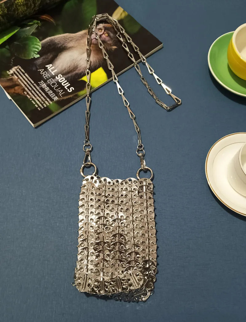 Women's Bag 2025 Trend luxury Designer Handbag Metal Chain Tote Bag Hollow Evening Bag Clutch Female Travel Holiday Shoulder Bag