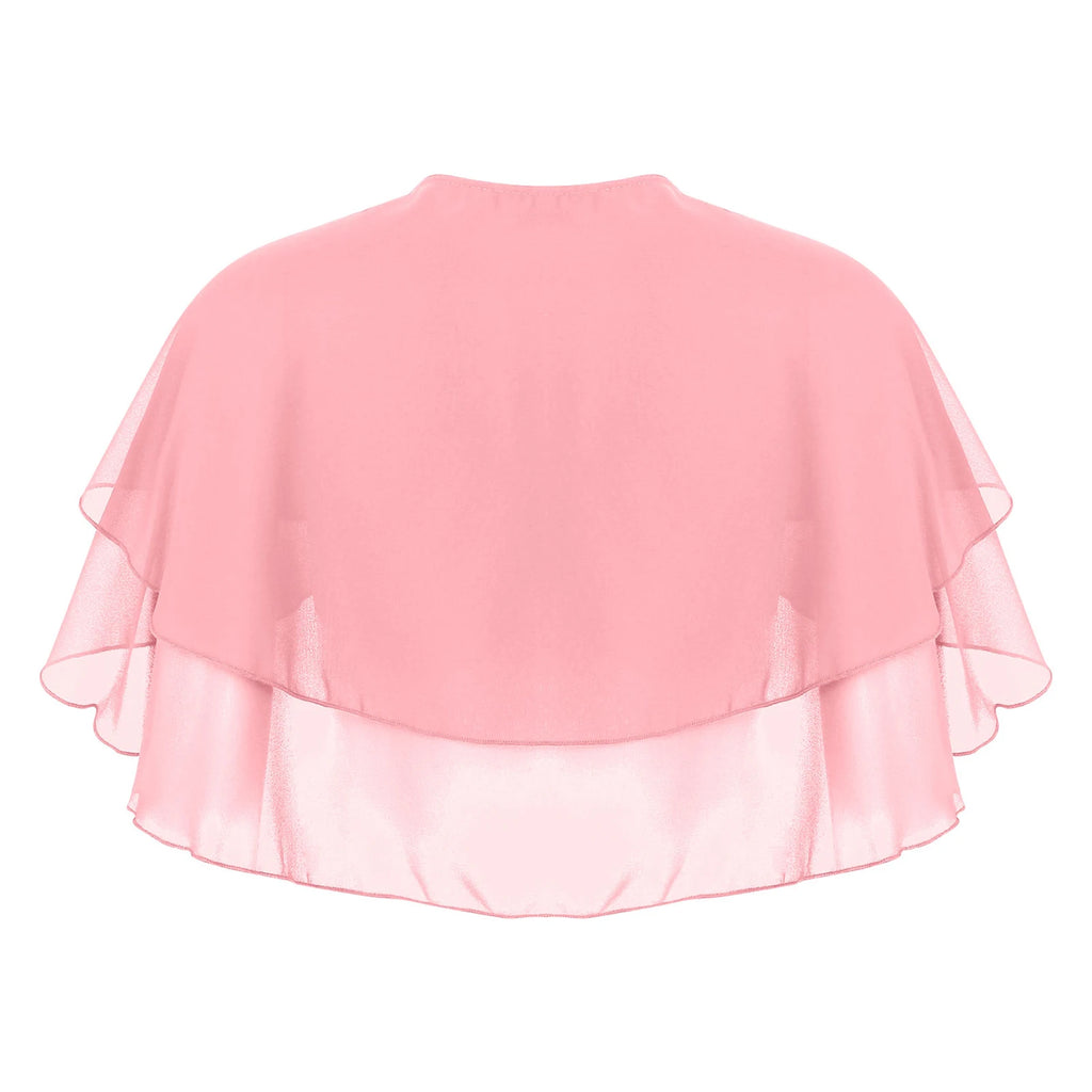 Women Elegant Solid Color Chiffon Shawl Ruffle 2-Layer Chiffon Wraps Bolero Wedding Birthday Evening Party Dress Cape Outerwear