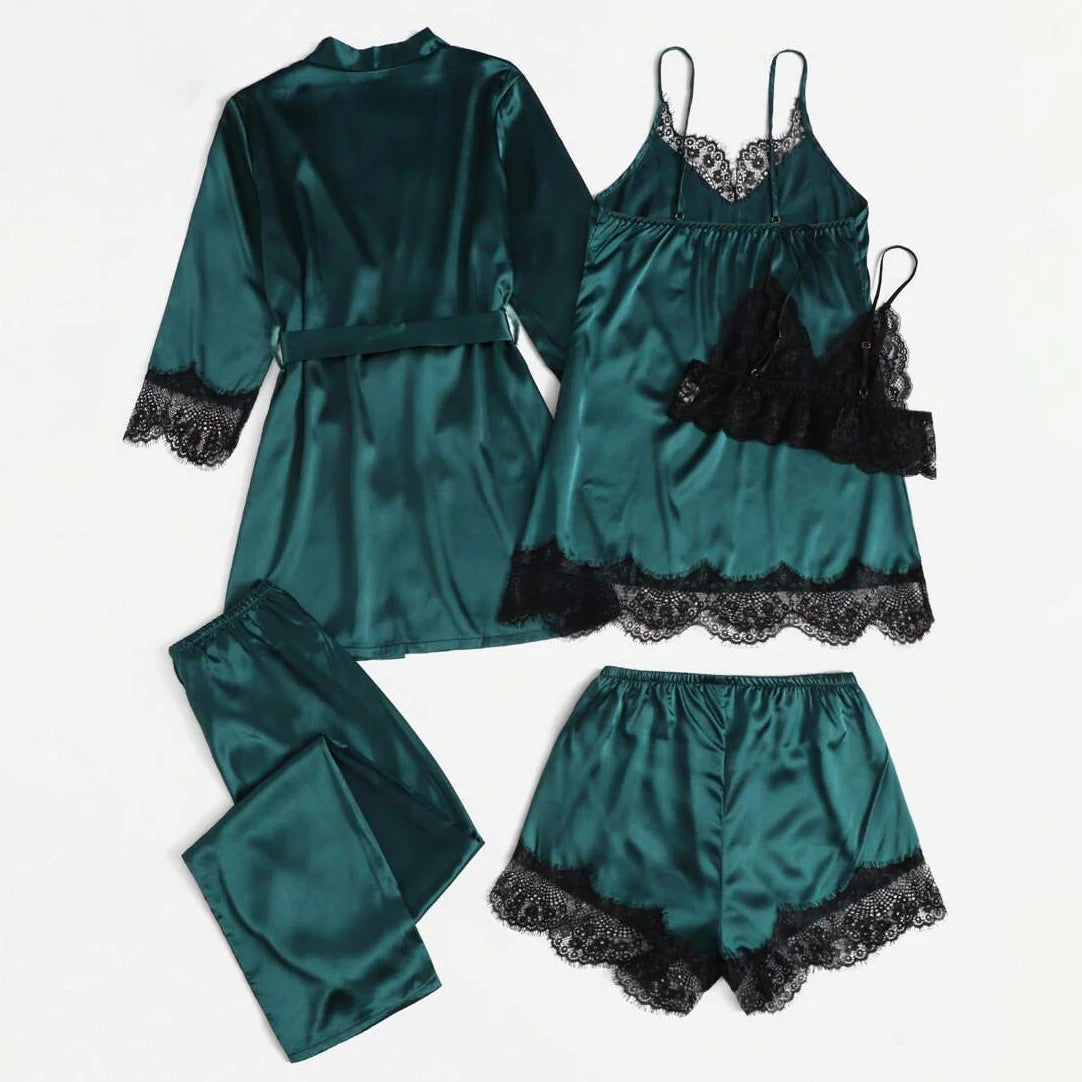 5 Pieces  Satin \ Pajama Set