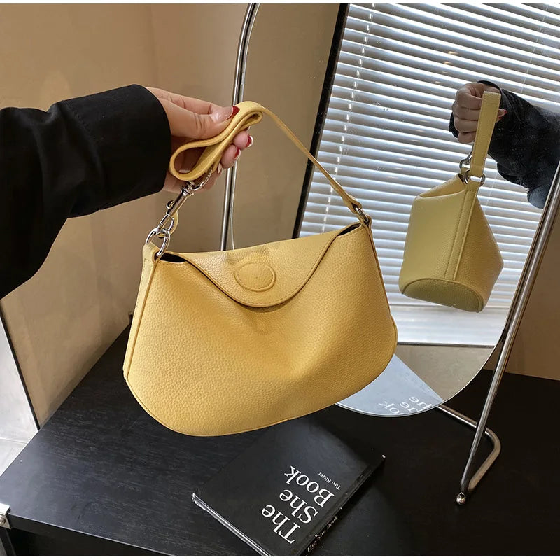 Pea Pod Crossbody Shoulder Bag,Women's Lychee Pebbled Pattern Women Dumpling Sling Bag,Chic Simple Minimalist Commuter Purse