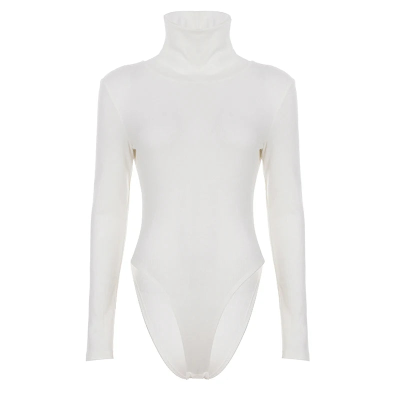 Basic Solid Bodysuits Casual Slim Fit Turtleneck Long Sleeve Ribbed Rompers Women 2025 Autumn Winter Fashion Streetwear Ladies