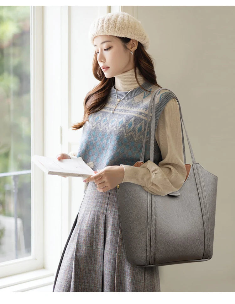 Elegant Women's Handbag Quality Leather Top-Handle Bag Ladies Solid Color Shoulder Crossbody Bag Casual Tote Purse Messenger Sac