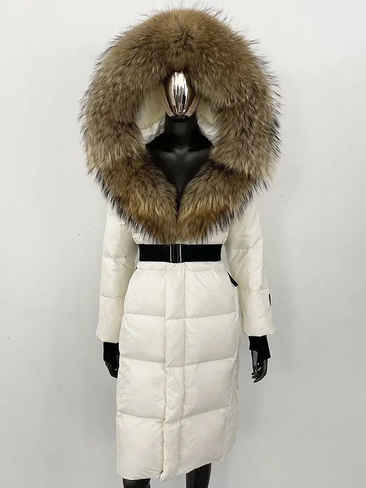 OFTBUY Winter Women Coat Real Fox Fur Collar Hooded Jacket Thick Warm Autumn Hat Detachable X-long White Duck Down Overwears