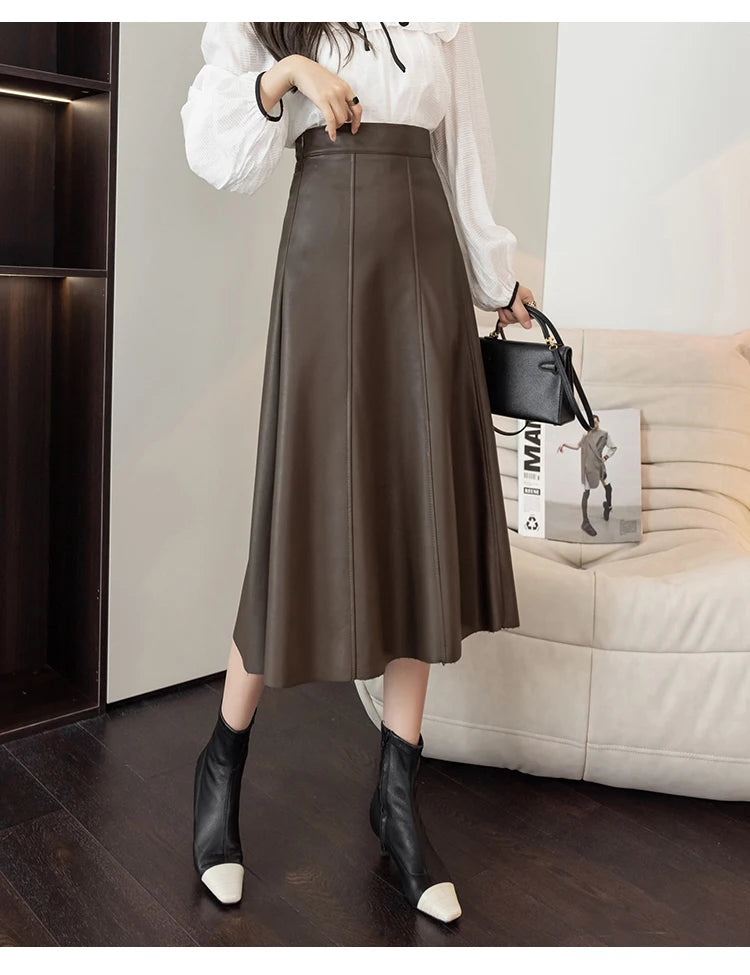 Leather Skirt Women 2025 Autumn Winter New Arrival High Waist PU Skirt Korean Style Maxi A Line Skirt For Women Hot Sale
