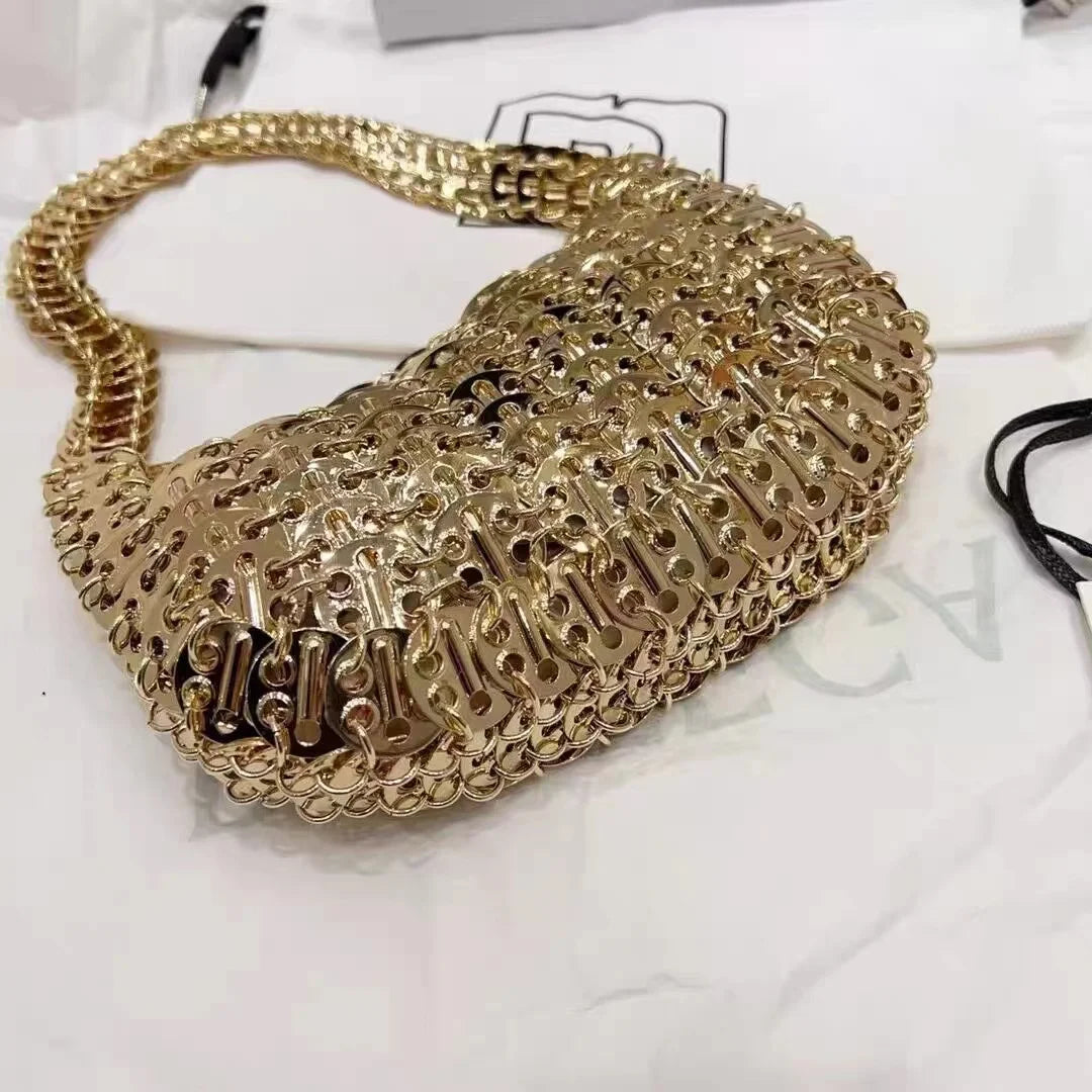 Bling Shiny Metal Sequined Dumpling Bag Woven Handmade Women Handbag Fashion Evening Bag Wedding Party Clutch Purse Shoulder Bag