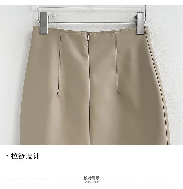 New Fashion Pu Leather Skirt Women Fashion Autumn High Waist Slim Split Wrapped Hip Pencil Skirts Elegant Office Lady Jupe