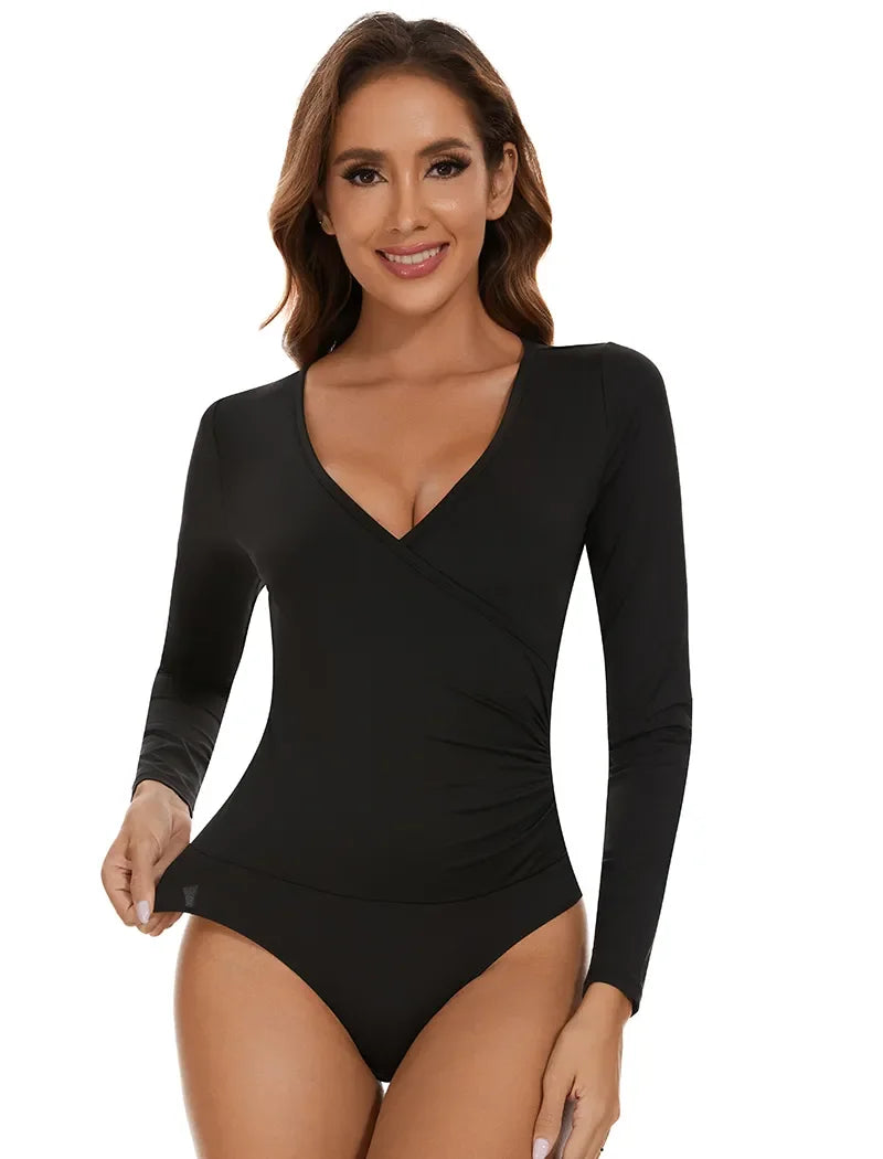 Sexy Bodysuits Shapeswear for women V-Neck Long Sleeve Tummy Control Slimming Abdomen Corset