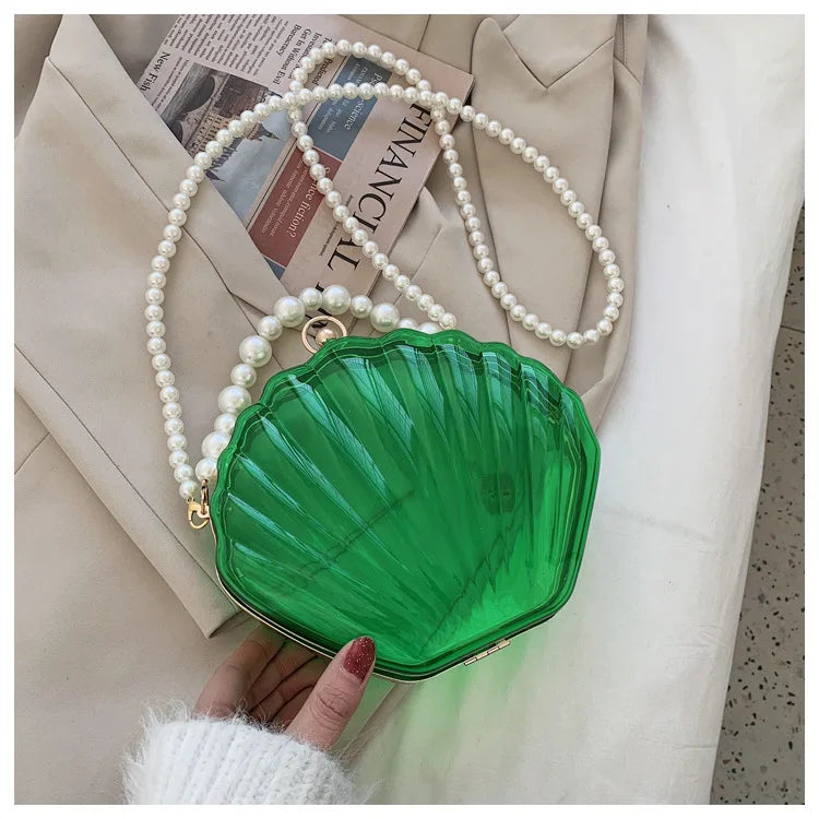 Evening Bags for Women 2023 New Transparent Shell Bag Clutch Box Handbags Pearl Chain Crossbody Bag Acrylic Purse Shoulder Bag