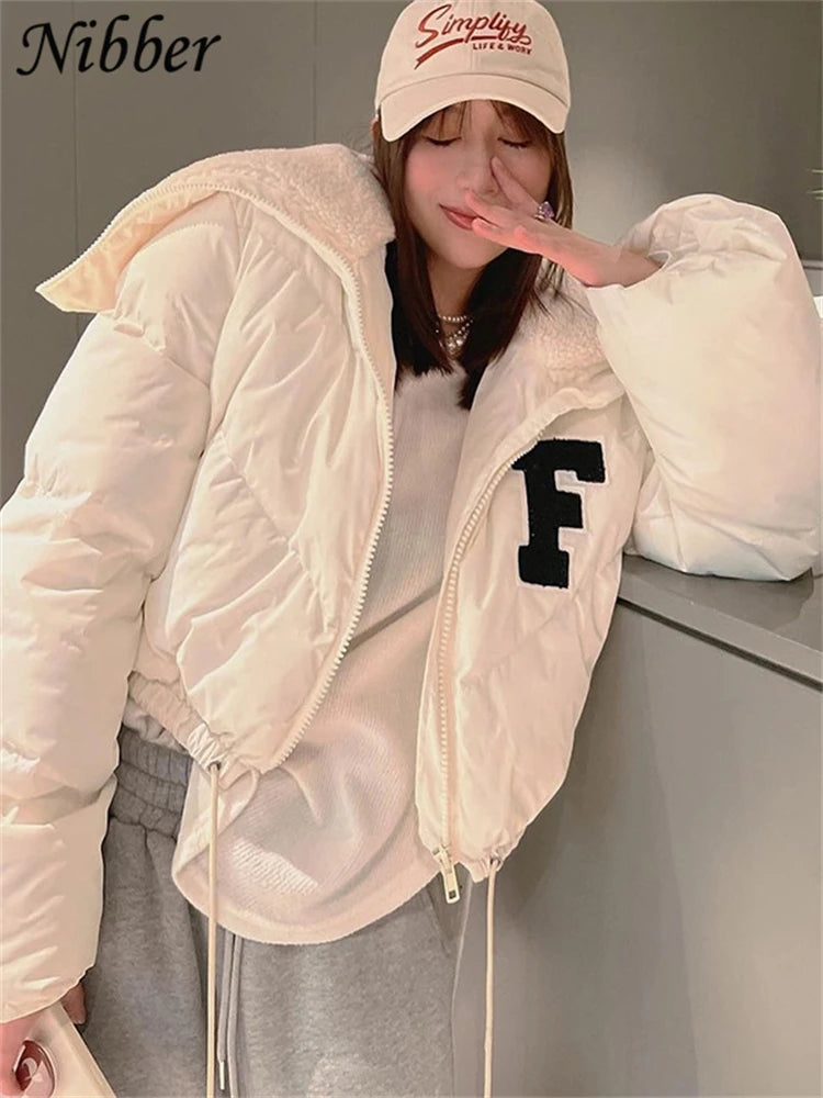 Nibber Letter Printing Winnter Clother For Women Coat Long-sleveed Zipper All-match Down Wadded Jacket Streetwear Casual Warmth