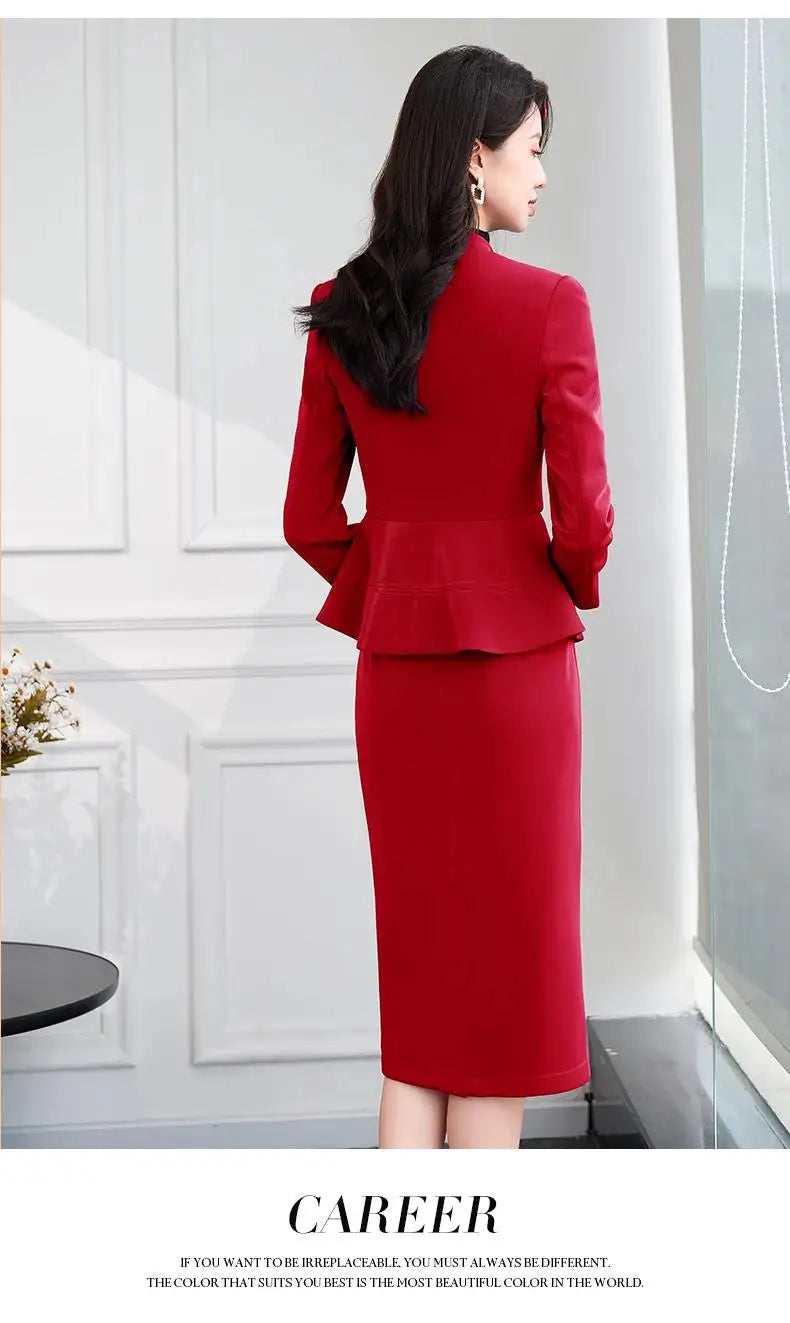 2025 New All Season Skirt Suits Women New Fashion Temperament V Neck Professional Blazer And High Waist Skirt Two Piece Set