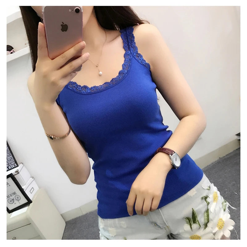 Women Tops Summer Sleeveless Women Tank Top With Lace Top Red Inside Wear Lace Camisoles Loose Underwear Womens Clothing Vest