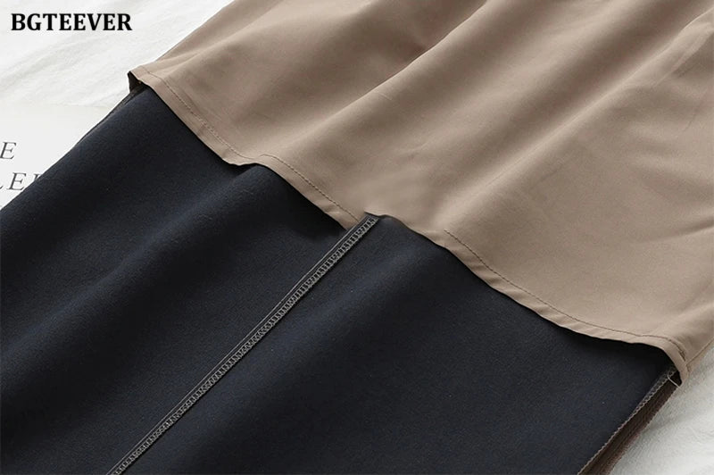 BGTEEVER Stylish Package Hip PU Leather Skirts for Women Autumn Elegant High Waist Slim Split Ladies Pencil Skirts