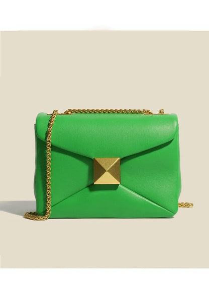 Early Spring Korean Style Cropped Studded Niche Chain Bag 2024 New Trendy Versatile Handbag Genuine Leather Small Square Bag