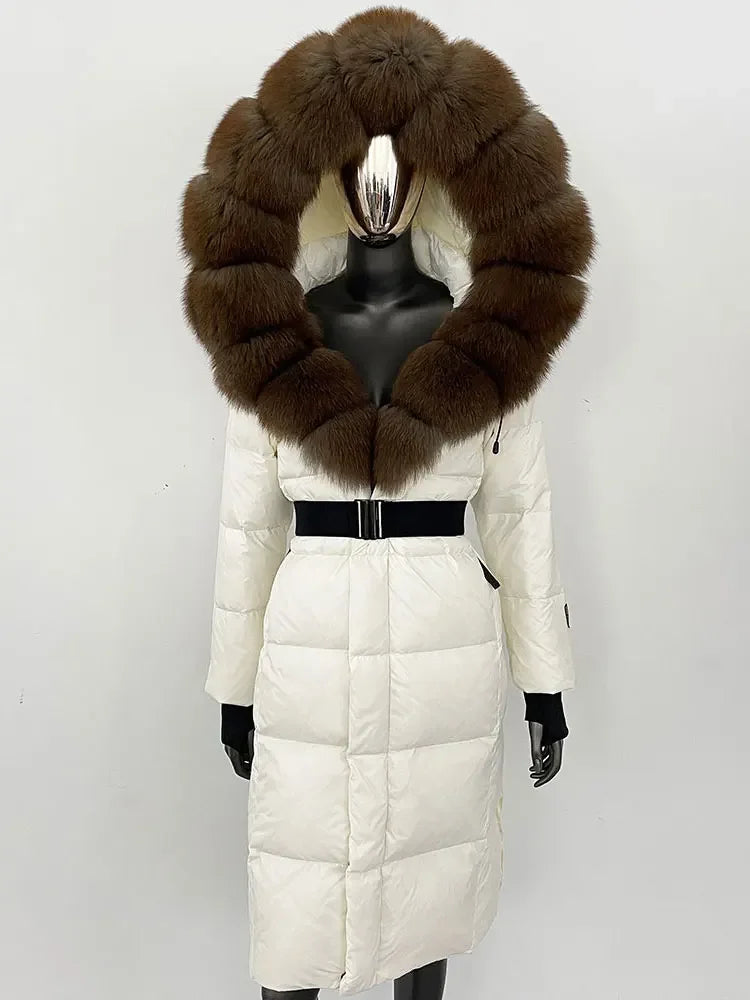 OFTBUY Winter Women Coat Real Fox Fur Collar Hooded Jacket Thick Warm Autumn Hat Detachable X-long White Duck Down Overwears