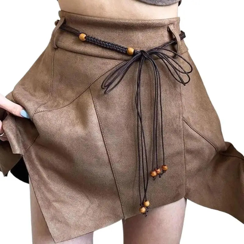Belts For Women Knot Waistband Summer Boho Shell Bead Dress Jeans Belt Female Beach Accessory Beige Wax Cord
