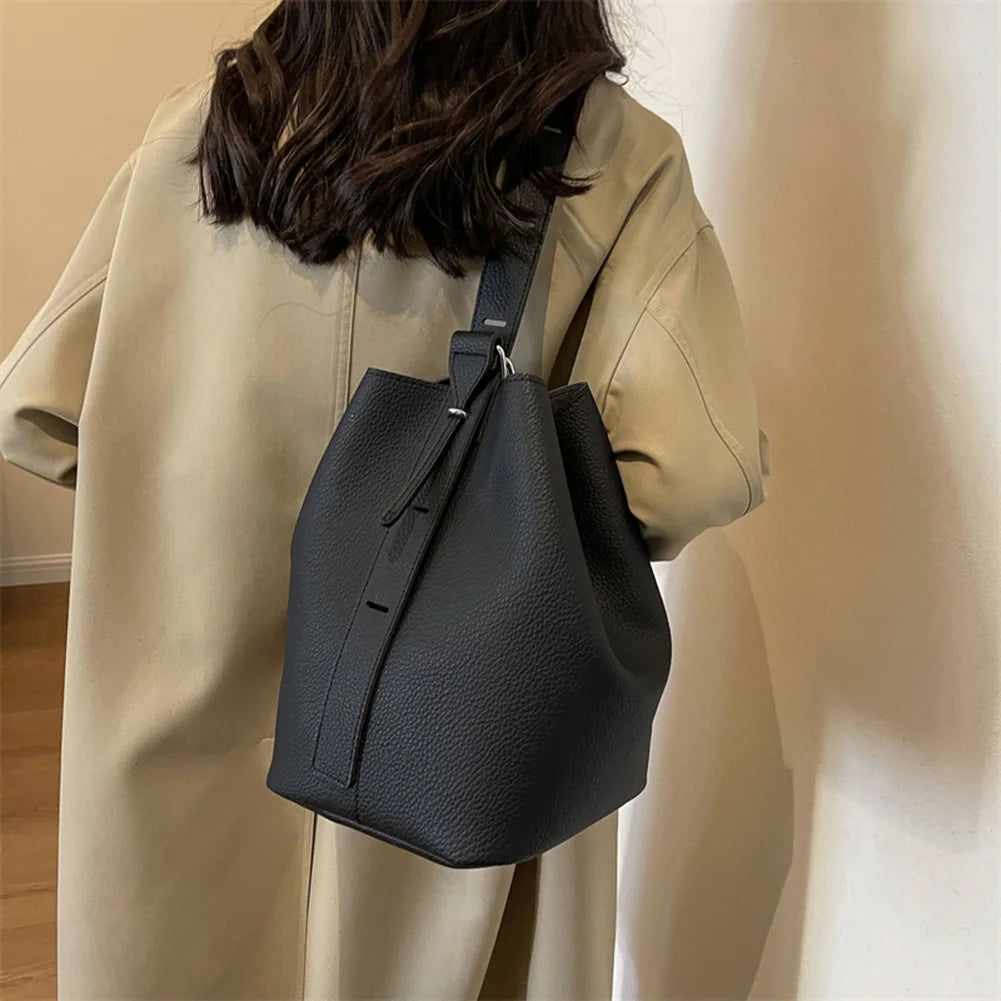 2Pcs/Set Classic Bucket Bag PU Leather Women's Handbag Designer Bag Luxury Grocery Bag Female Shoulder MessengerBag Purse Bolsas
