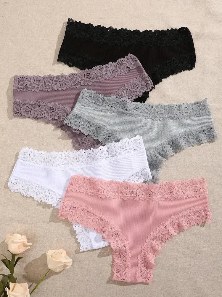 5Pcs/set Floral Lace Cotton Panties