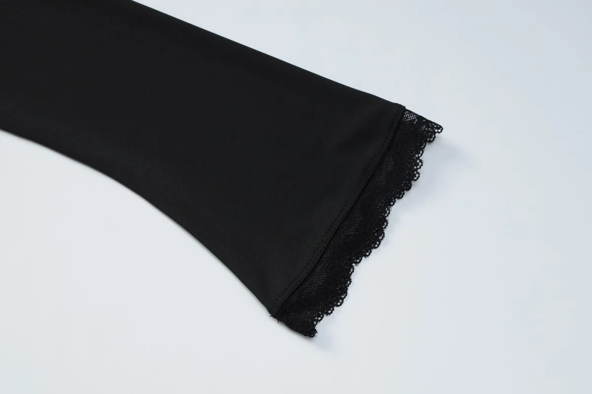 FDYOUI Lace Patchwork Long Sleeve T-shirts Streetwear Y2K Woman Clothes Casual Fashion Square Collar Slim Pink Tee Shirt Tops