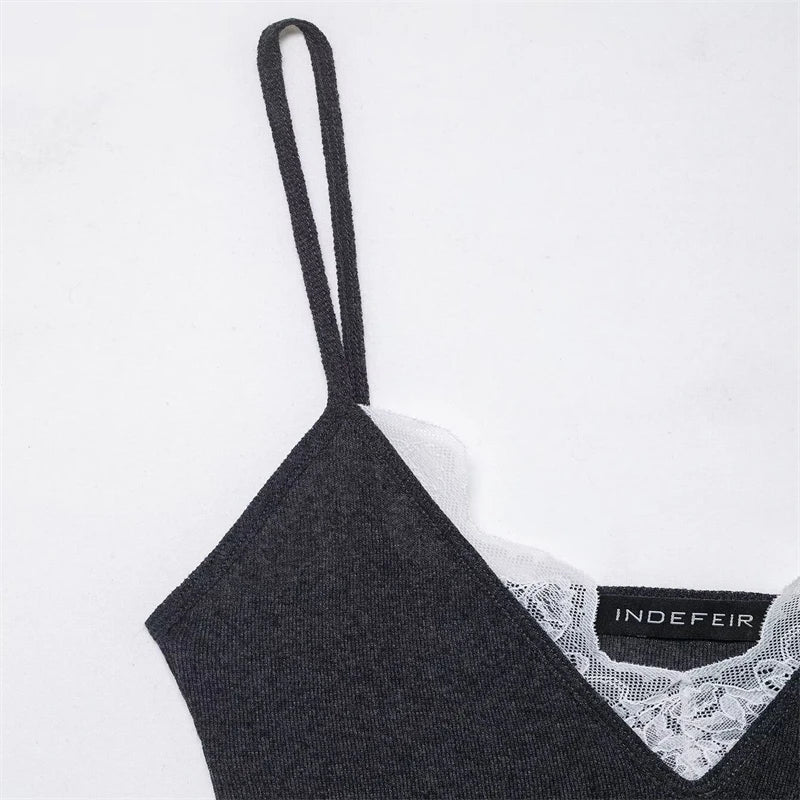 Women's Lace-Trim Cami Top, 3 Colors Available, V-Neck, Thin Straps, Sleeveless Casual Basic Tank