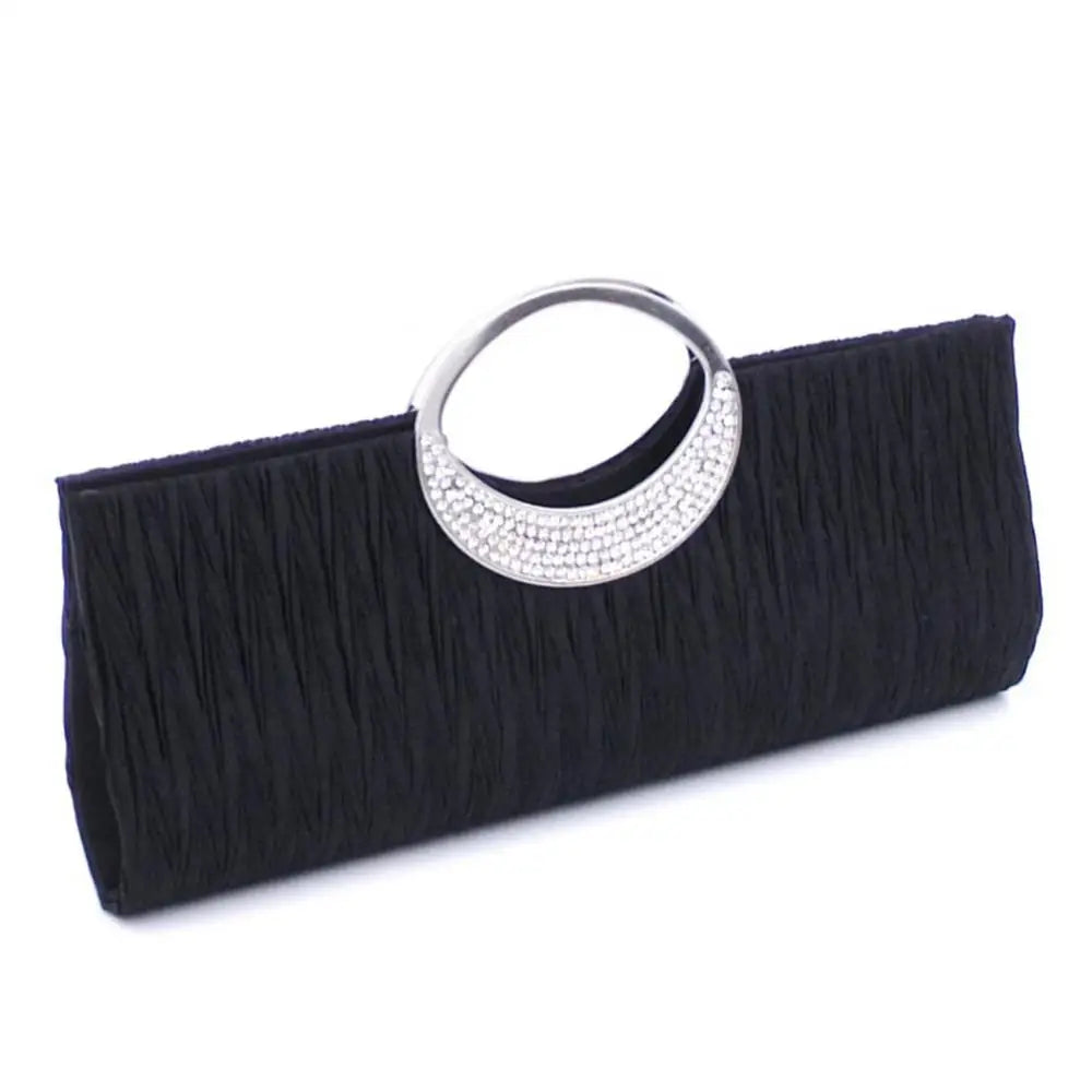 Fashion Women Luxury Handheld Bag Rhinestone Satin Pleated Evening Bag Party Shoulder Bag Clutch Purse Handbag