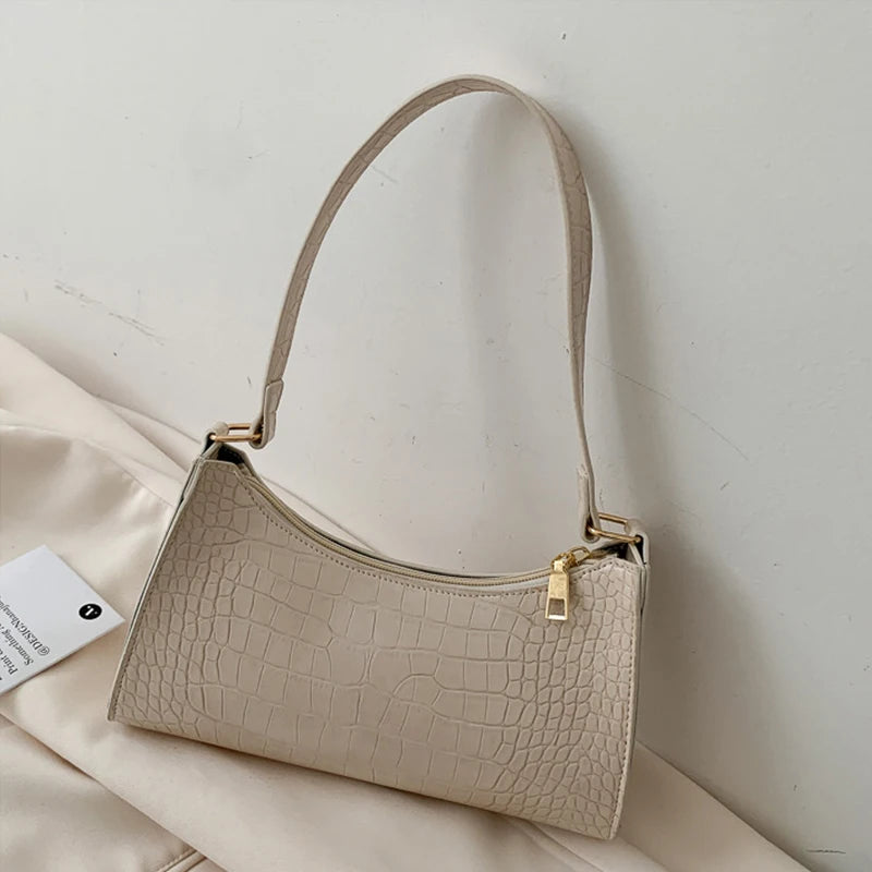 Retro Crocodile Pattern Shoulder Bag For Women PU Leather Armpit Bag France Clutch Bag Casual Female Clutch Handbags Purse Tote