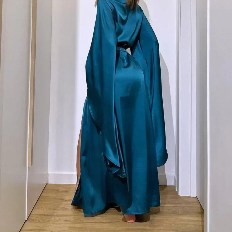Fashion Elegant Women Long Robe Home Dress Sexy Ice Silk Kimono Bathrobe Gown Spring Summer Nightgown Loungewear Loose Homewear
