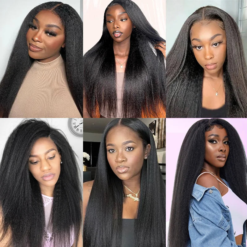 Kinky Straight Clip in Hair Extensions 14 Inch for Women Full Head Yaki Straight Seamless Clip in Synthetic Hair