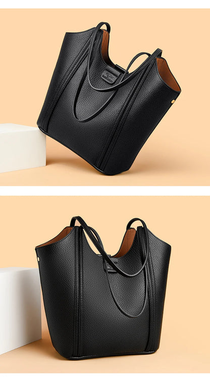 Elegant Women's Handbag Quality Leather Top-Handle Bag Ladies Solid Color Shoulder Crossbody Bag Casual Tote Purse Messenger Sac