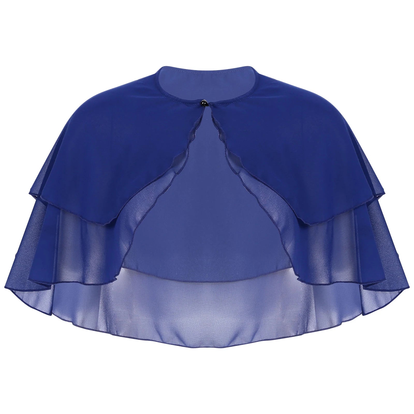 Women Elegant Solid Color Chiffon Shawl Ruffle 2-Layer Chiffon Wraps Bolero Wedding Birthday Evening Party Dress Cape Outerwear