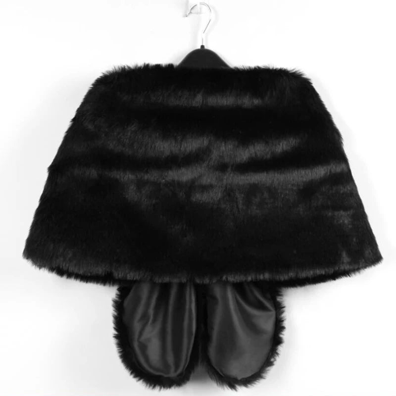 Women Bridal Shawl Wedding Cape Warm Plush Elegant Winter Faux Fur Long Shawl Stole Wrap Shrug Scarf For Evening Party Decor