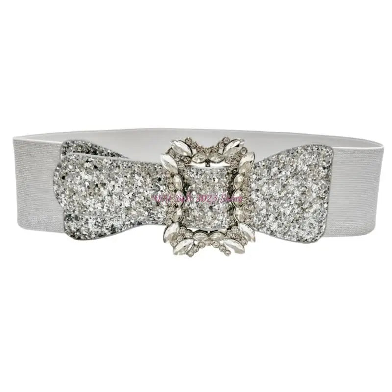 49ME Sparkly Wide Waist Belt Rhinestones Buckle for Hot Girl Glitter Corset Trendy Underbust Waist Chain Belt Disco Party