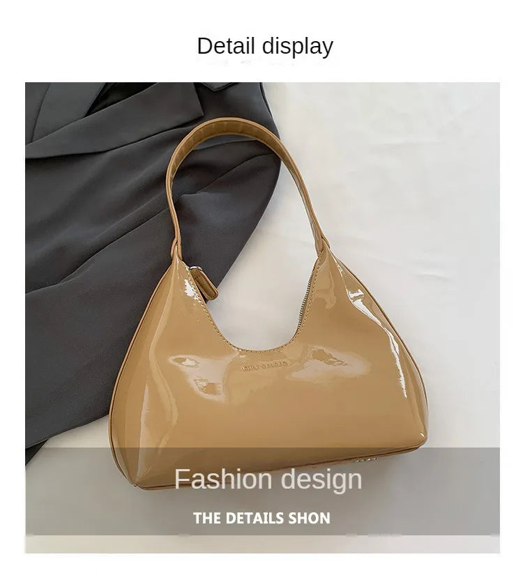 Trendy Designer Solid Shoulder Bags for Women Handbags and Purses 2024 New Fashion Patent Leather Underarm Ladies Tote Bags