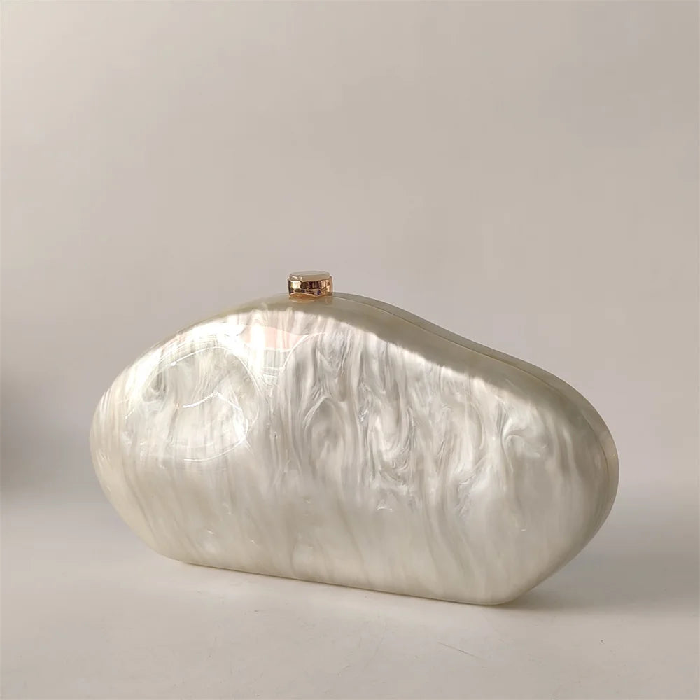 Luxury Elegant Evening Bags Beige Ivory Handmade Shell Purse European American Fashion Shoulder Bags Box Acrylic Lady  Handbags